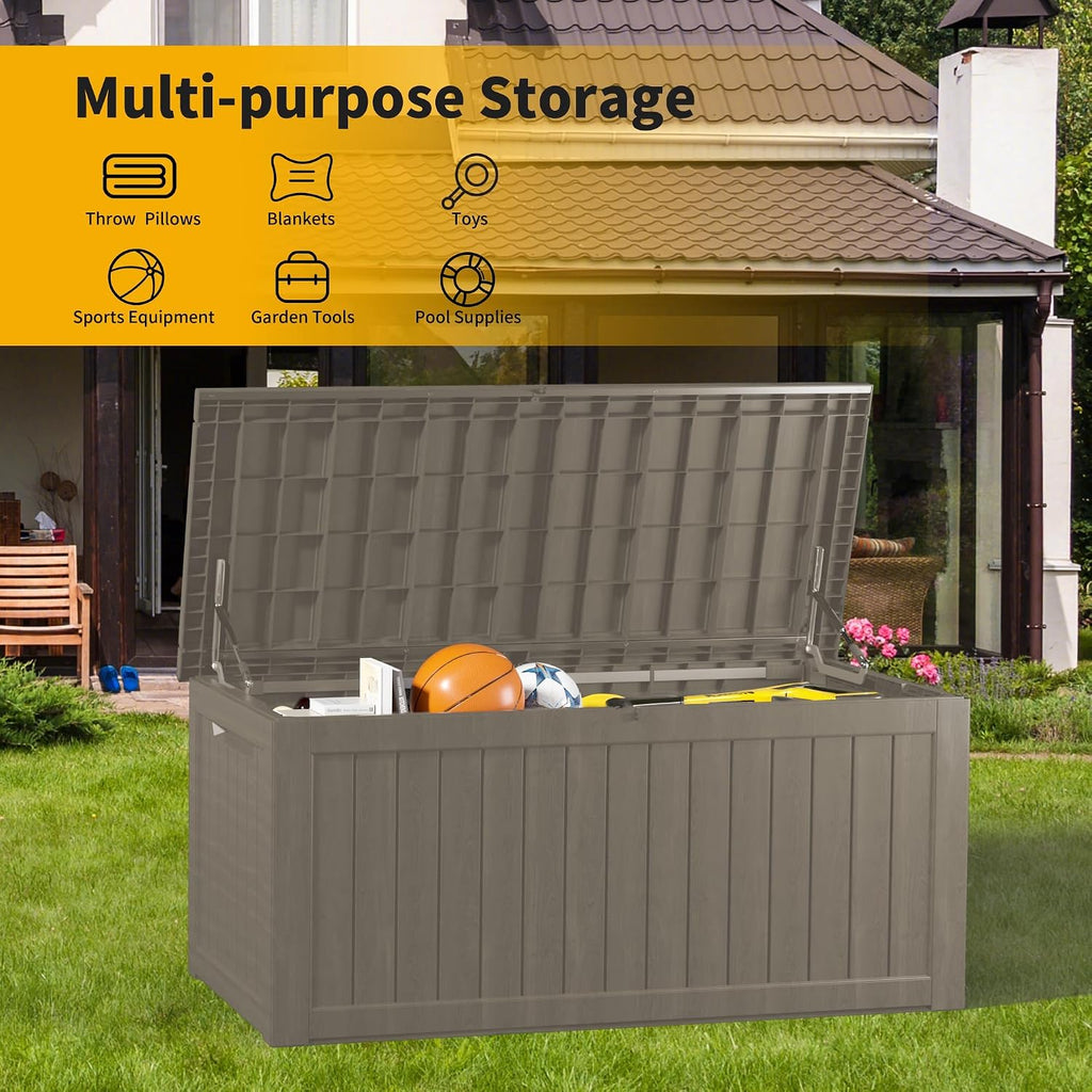 outdoor storage box, 270 gallon waterproof deck box, package contents