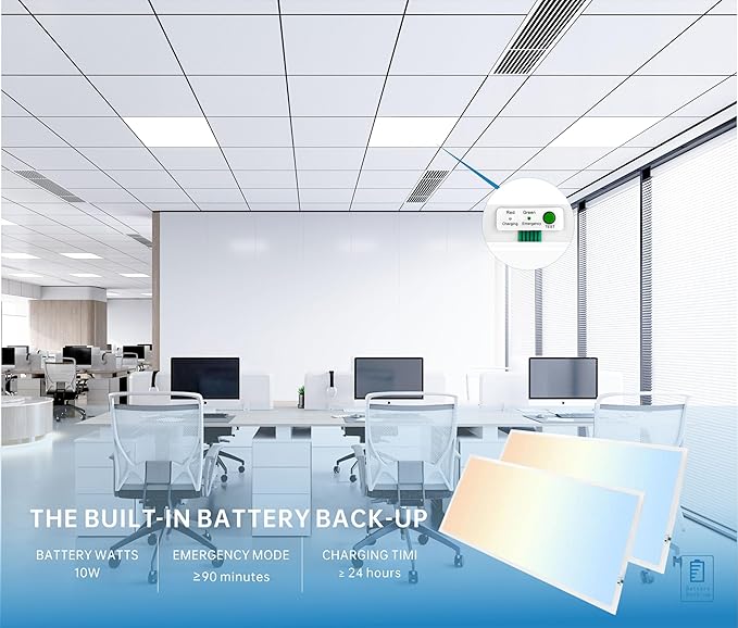 2X4 LED Flat Panel Light with Emergency Battery Backup, 50W 3000K/4000K/5000K (2 Pack)
