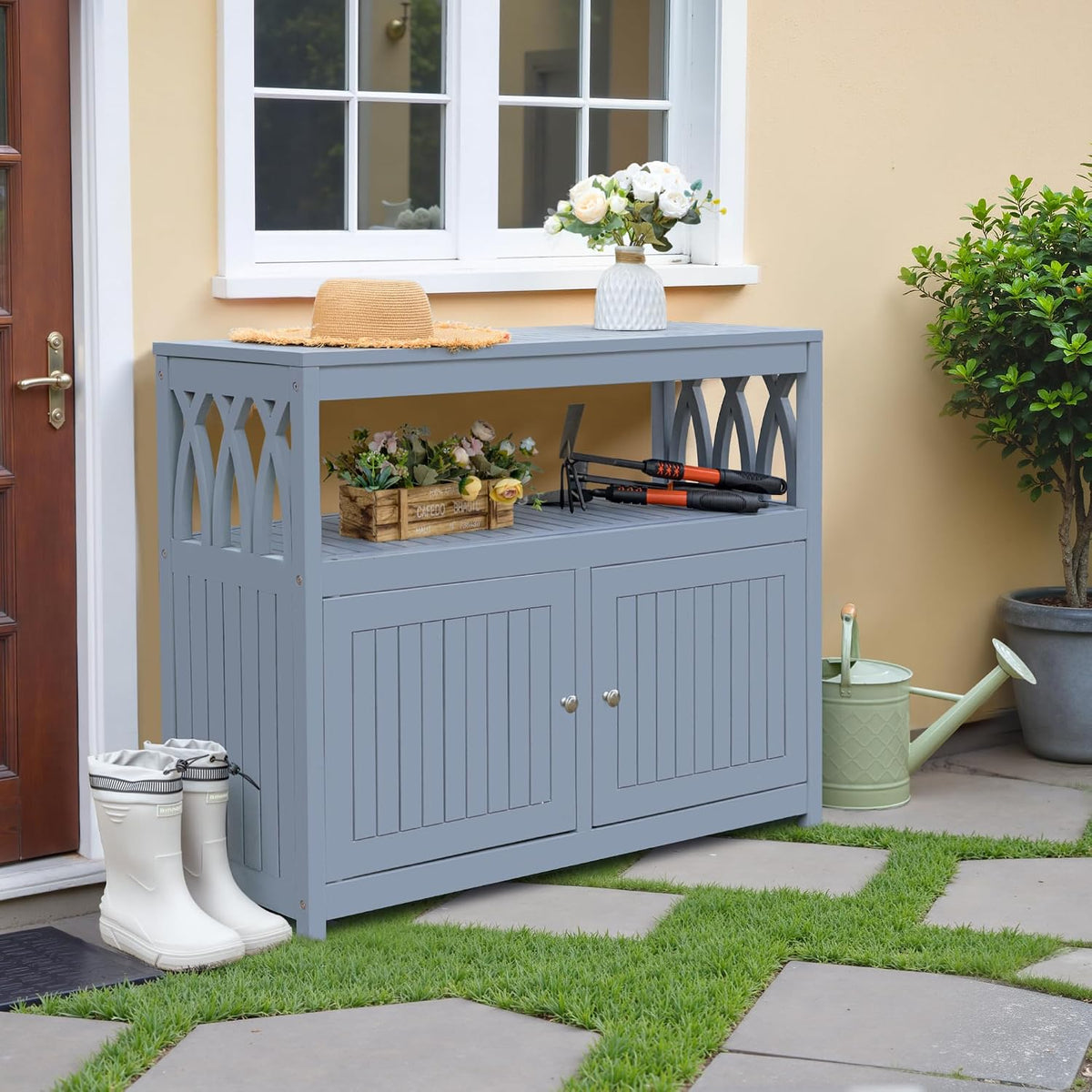 devoko acacia wood patio cabinet with 2 magnetic, package contents