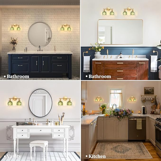 Shenmoyl Bathroom Light Fixtures, 2-Light Brass Vanity Wall Light Over Mirror