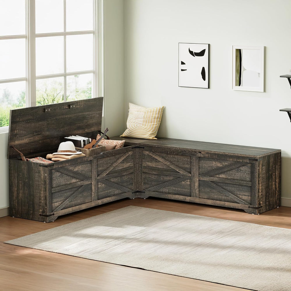 DWVO L-Shaped Storage Bench, 18" High Corner Dining Bench