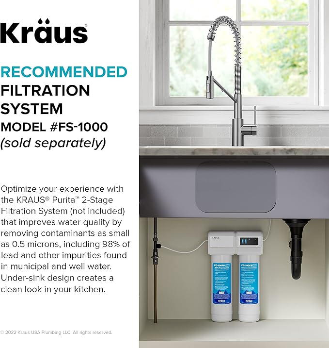 KRAUS Oletto 2-in-1 Commercial Style Pull-Down Single Handle Water Filter