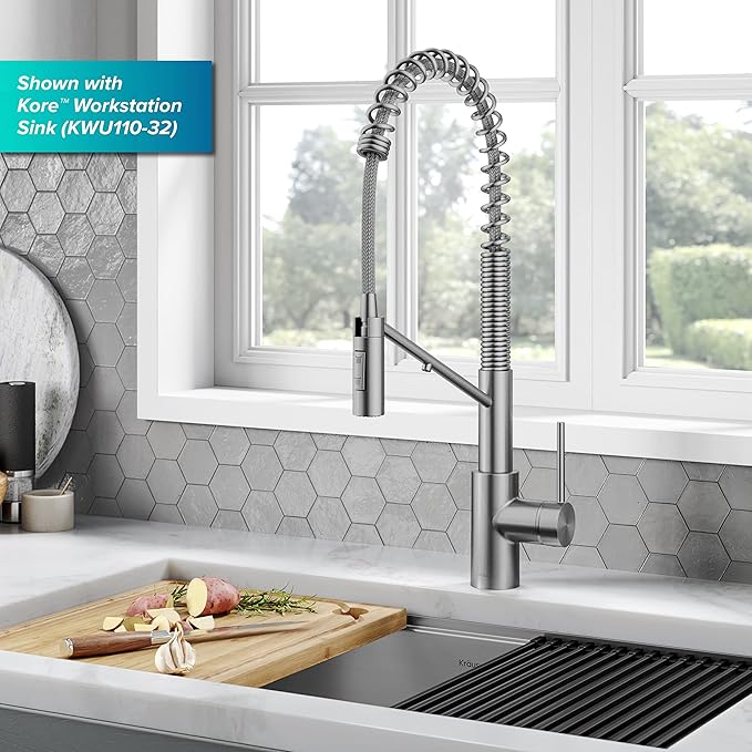 KRAUS Oletto 2-in-1 Commercial Style Pull-Down Single Handle Water Filter