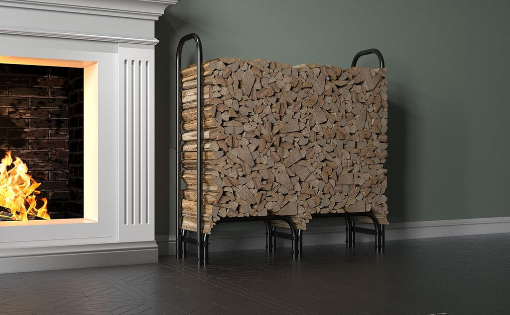4ft Firewood Rack Heavy Duty Indoor Outdoor Firewood Storage Log Rack with Cover，Black Round Tube