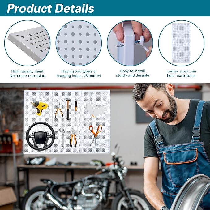 Daanxw Pegboard Rack Garage Storage Steel Horizontal PegBoard Pack, Steel (3 Pack)