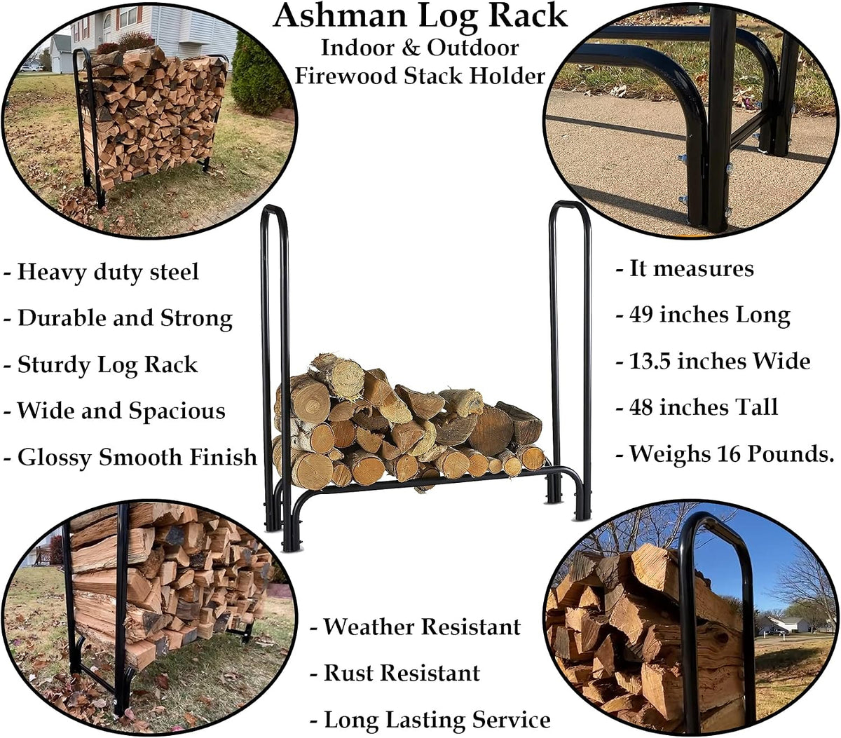ashman log rack – firewood log rack, indoor, side view