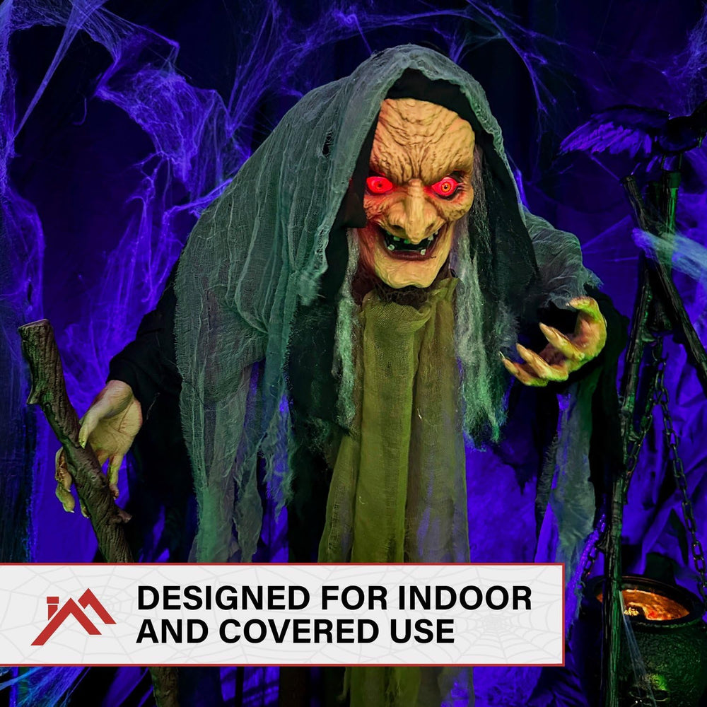 Haunted Hill Farm Life-Size Scary Poseable Talking Witch, Halloween Animatron...