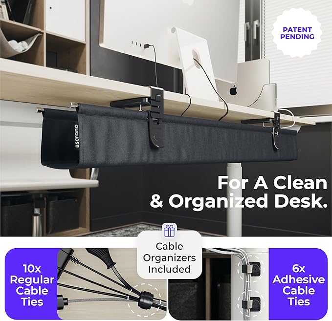 Ascrono Original No Drill Under Desk Cable Management Tray 14.1"