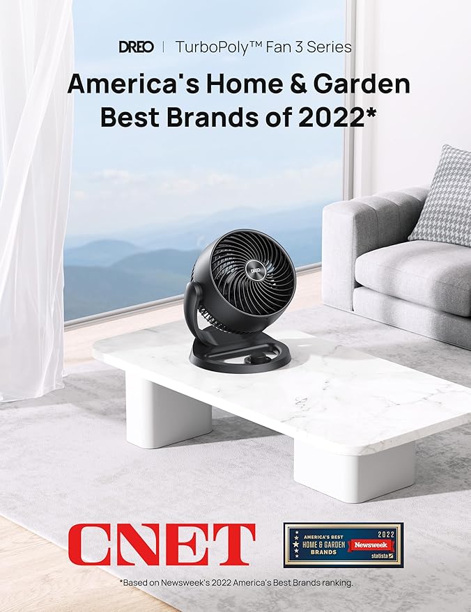 Dreo Fan for Bedroom, 12 Inches, 70ft Powerful Airflow, 28db Quiet Table Air