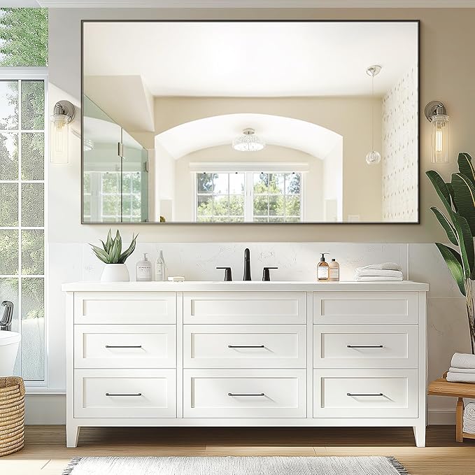 Bathroom Vanity Mirror for Wall, HD Shatterproof Glass, Hangs Horizontally or