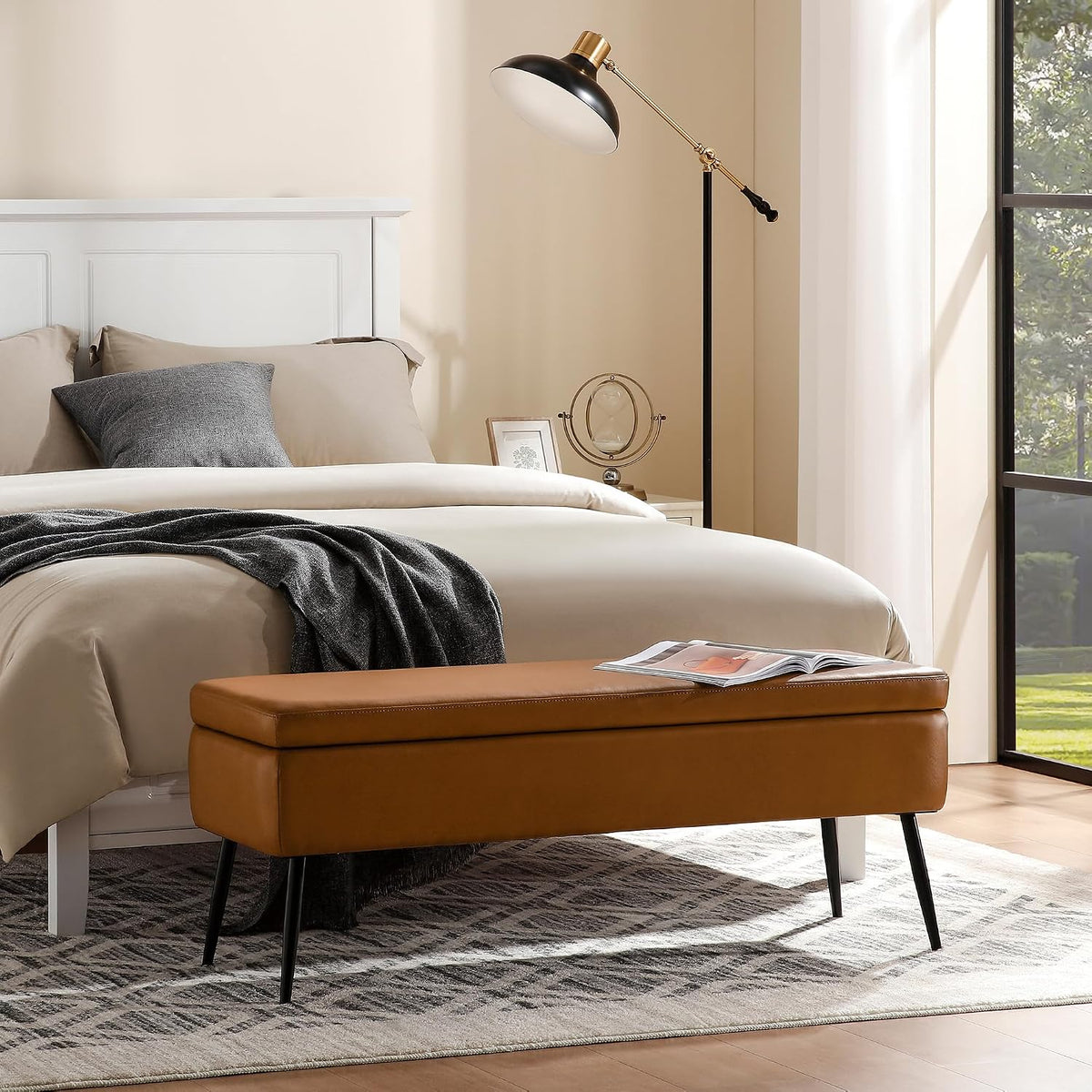 kinmars leather storage ottoman bench, end of bed on a desk or shelf