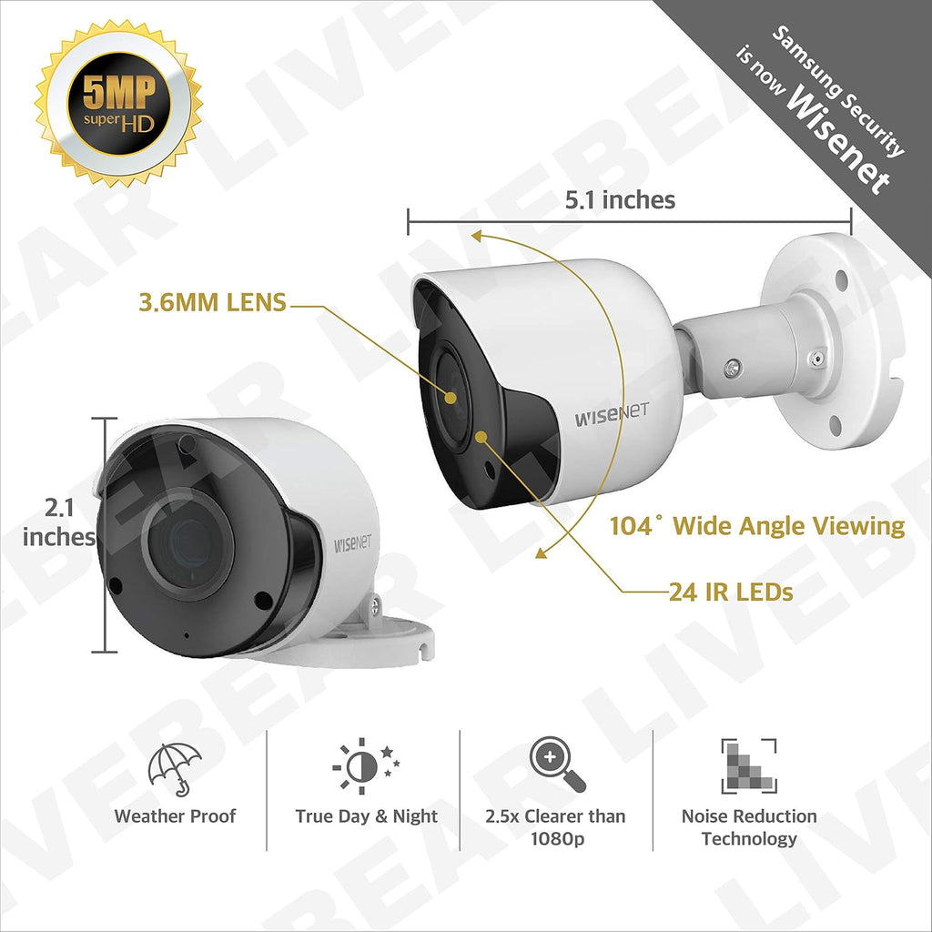 wisenet sdc-89445bf/89447bf 5mp cctv surveillance weatherproof bullet security, side view