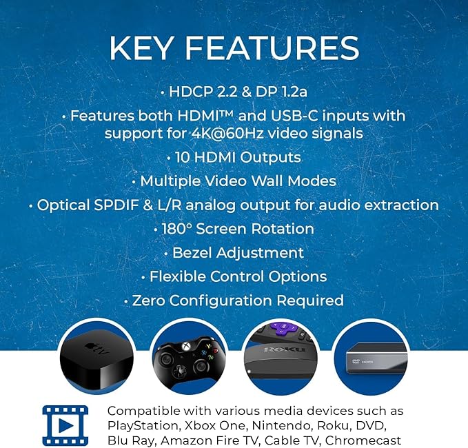 OREI 4K 3x3 Video Wall Controller – HDMI & USB-C Video Wall Processor, 1080p