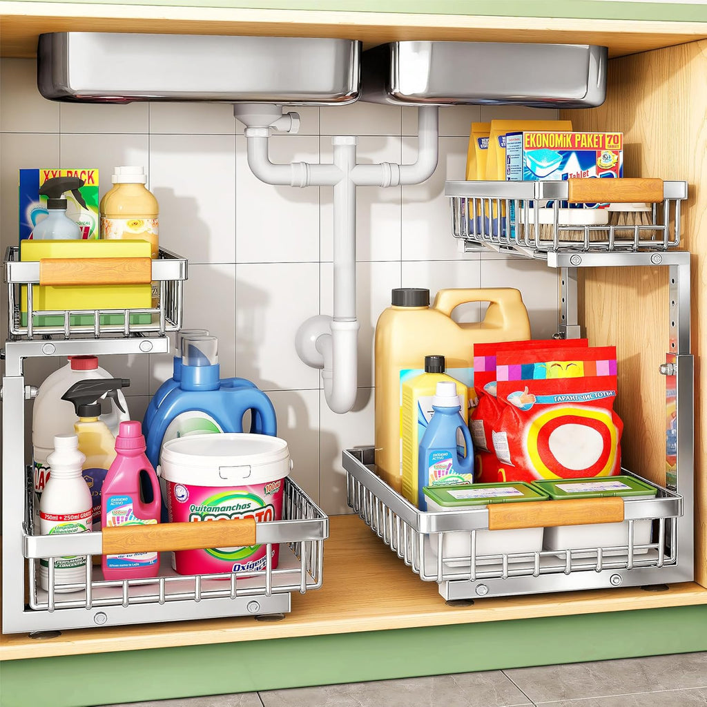 Under Sink Organizer, Stainless Steel 1-Pack 2 Tier Under Sink Organizers and