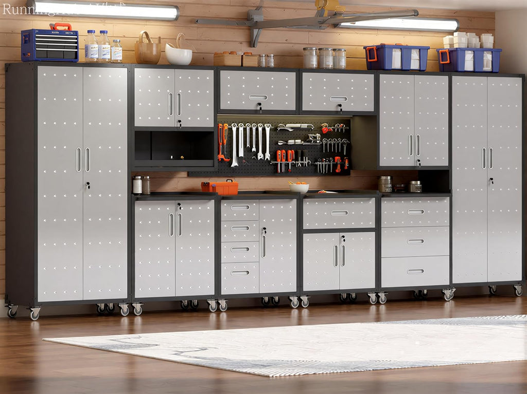 garage storage cabinet system,wall cabinet & locking rolling shown in use