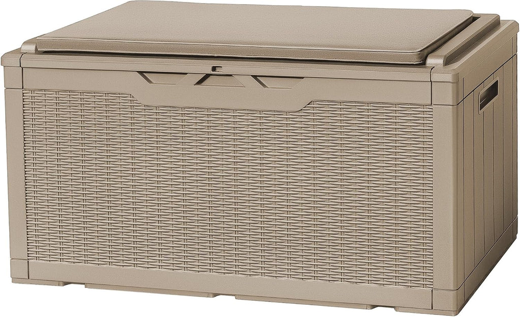 Flamaker 105 Gallon Deck Box Waterproof, Outdoor Storage Box with Cushion