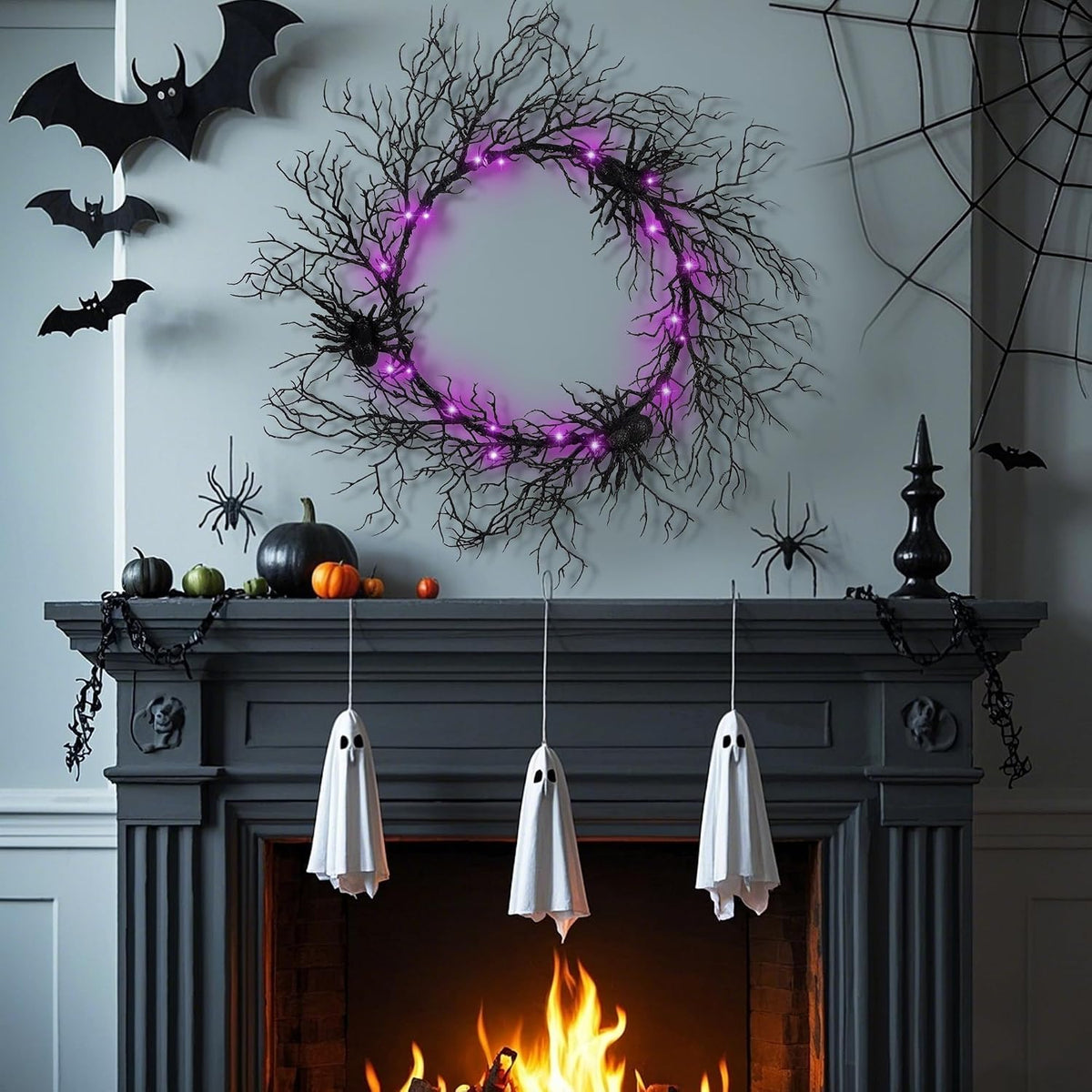 Adroiteet 24" Halloween Wreath for Front Door Halloween Decorations Outdoor