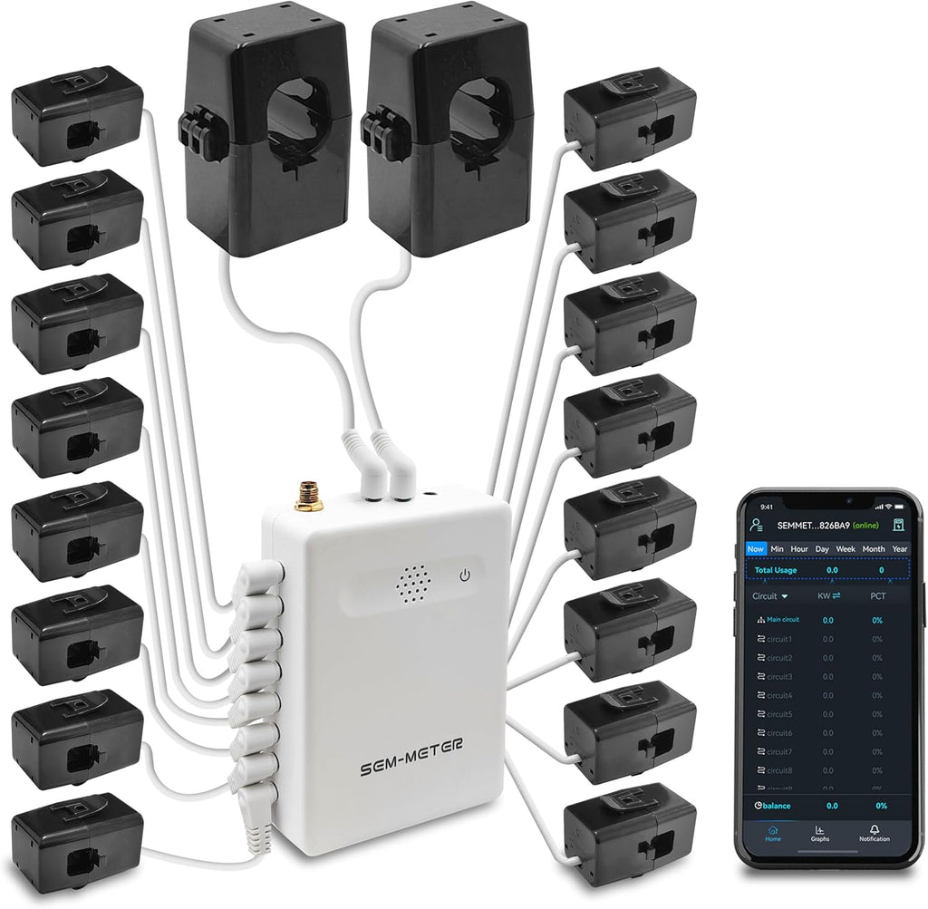 Smart Home Energy Monitor with 16 50A Circuit Level Sensors, Measure Power