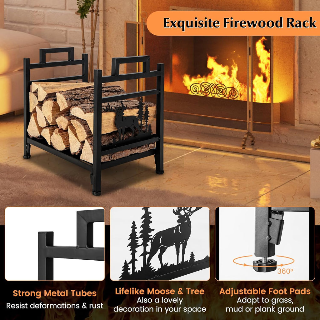 ironmax 18" heavy duty firewood rack with bottom, side view