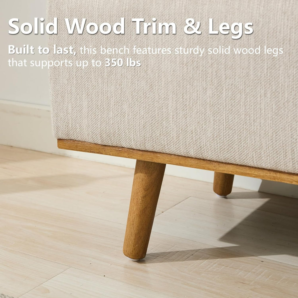 Storage Ottoman Bench, 45" End of Bed Bench, Beige