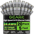 GEARit Cat 6 Ethernet Cable Cat6 Network Patch, Snagless Cord, Internet (20-Pack)