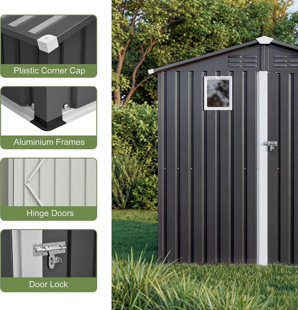 outdoor metal storage shed 6x4 ft,gray lockable storage, side view