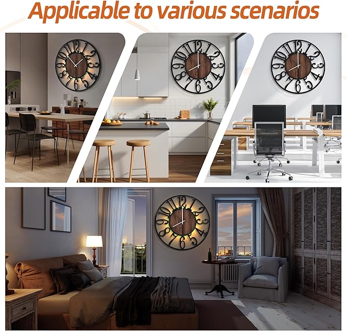 LEIKE Large Wall Clocks with Night Light Battery Operated, Silent Non Ticking