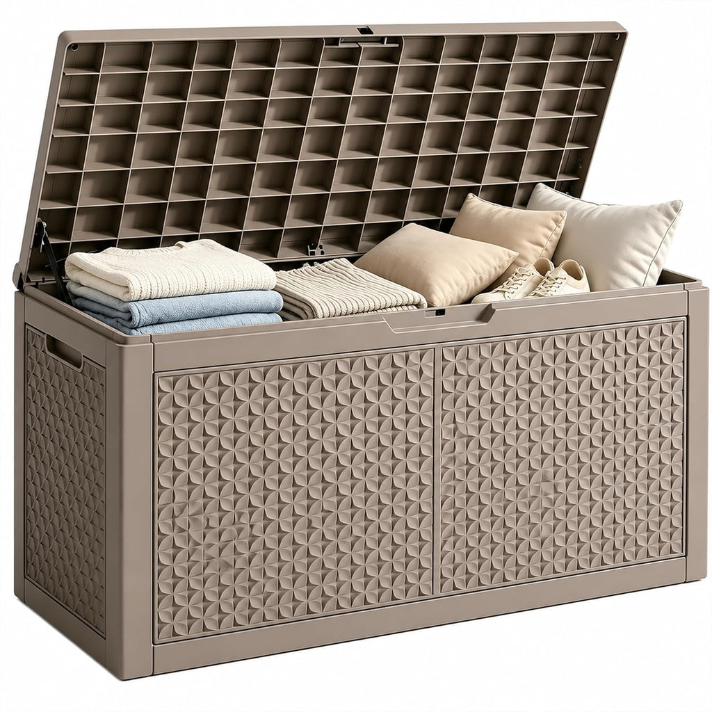 Outdoor Storage Box Resin Deck Box Waterproof Gray Petal 126 Gallon