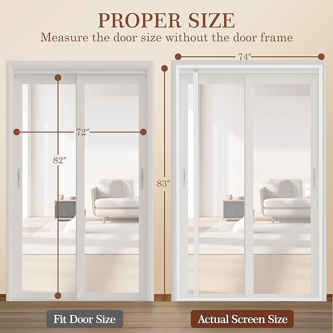 Yotache White Reversible Left Right Side Opening Magnetic Screen Door Fits Door