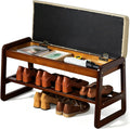 SOBIBO Solid Wood Shoe Rack Bench with Flip-Top Storage, Gray, 31.5"