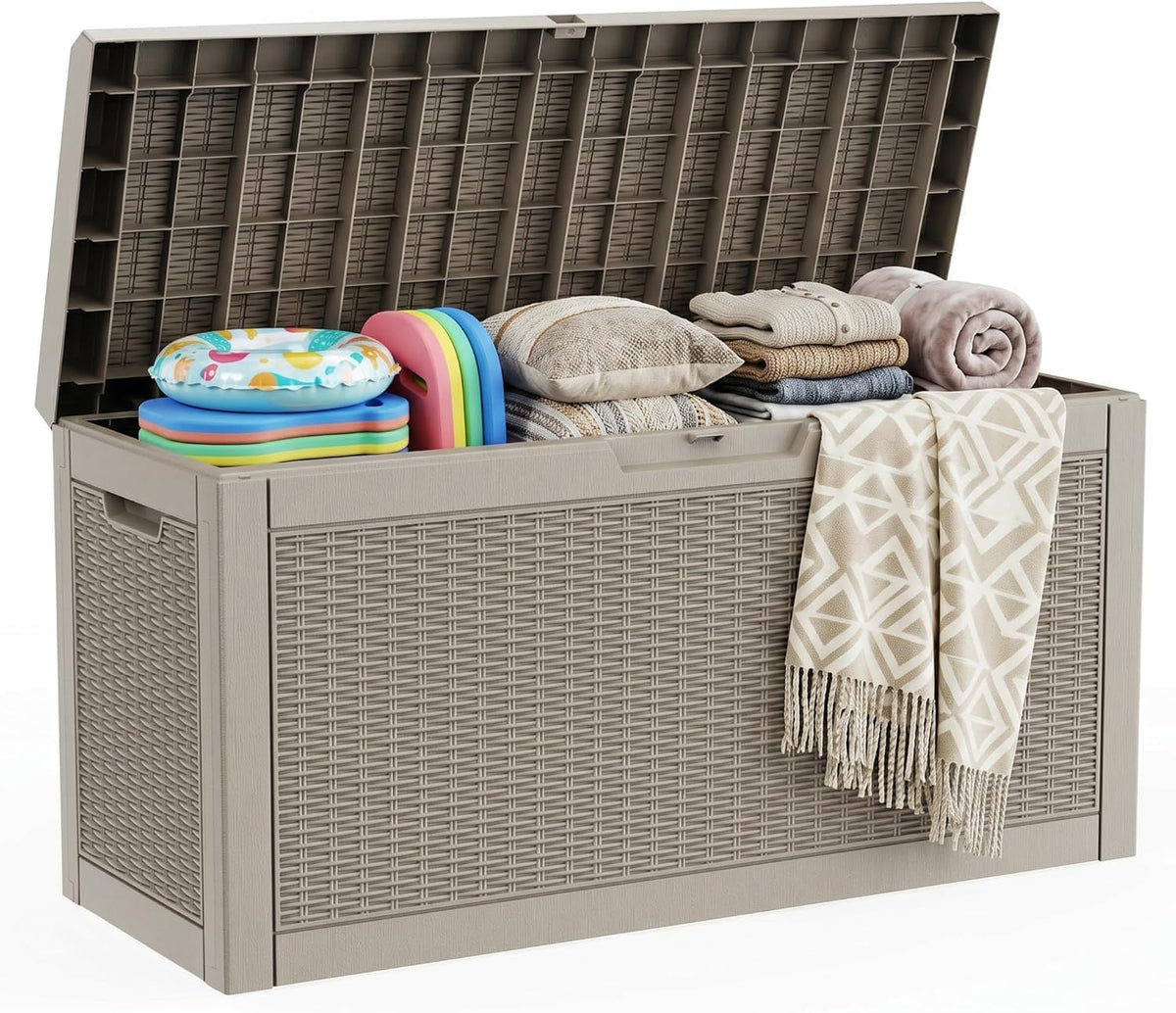 Resin Deck Box Outdoor Storage Box Waterproof for Patio Furniture,Outdoor Cushions,Garden Tools and Pool Supplies (Grey, 70 Gallon)