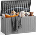 100 Gallon Outdoor Storage Box, Waterproof Large Resin Deck Box Lockable, Outside Storage Bin for Backyard Porch Patio Furniture Garden Tools, Grey