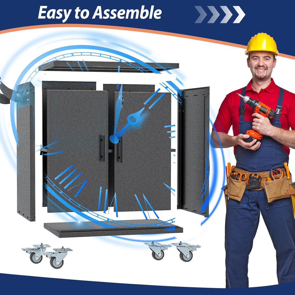 paofin metal lockable garage cabinet with 2 adjustable, package contents