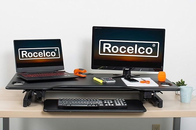 Rocelco 46" Large Height Adjustable Standing Desk Converter