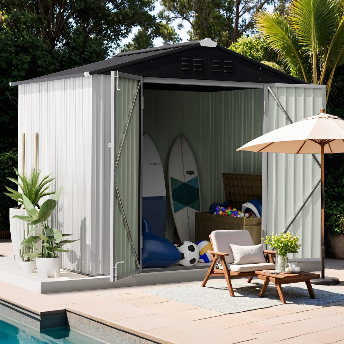gunji 8 x 6 ft shed outdoor storage, close-up detail