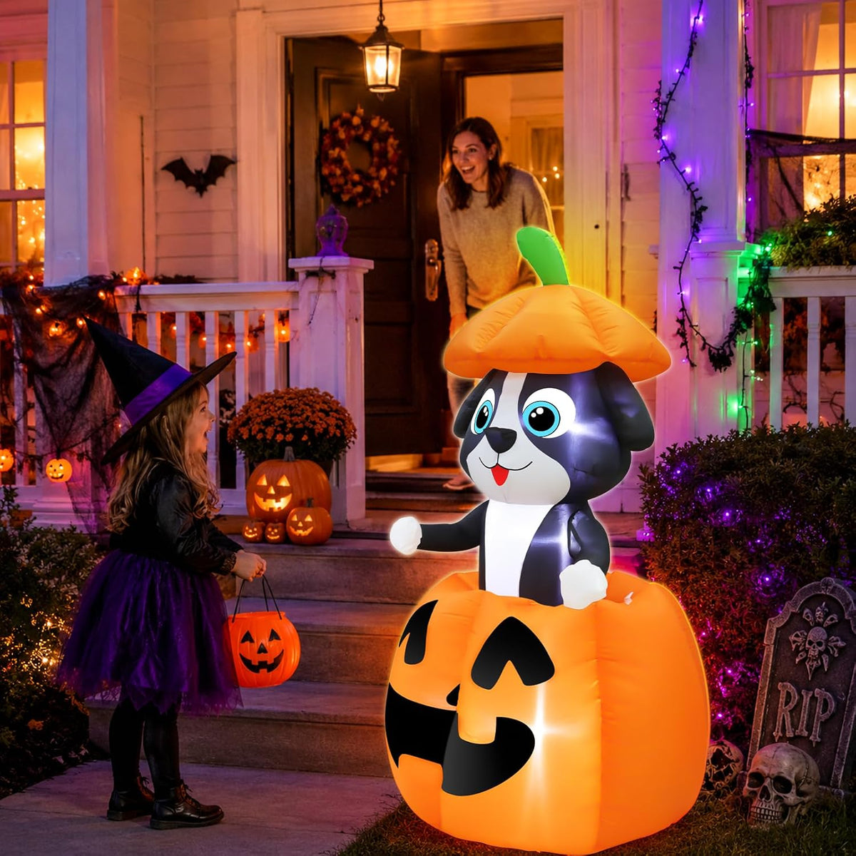 Animated 5 FT Halloween Inflatables Dog Broke Out from Pumpkin