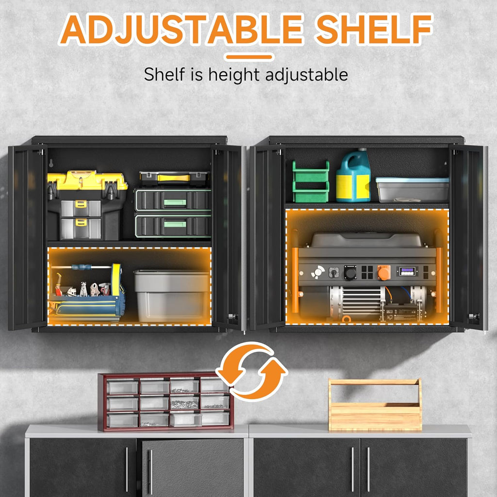 metal garage wall cabinet with 2 doors and, side view