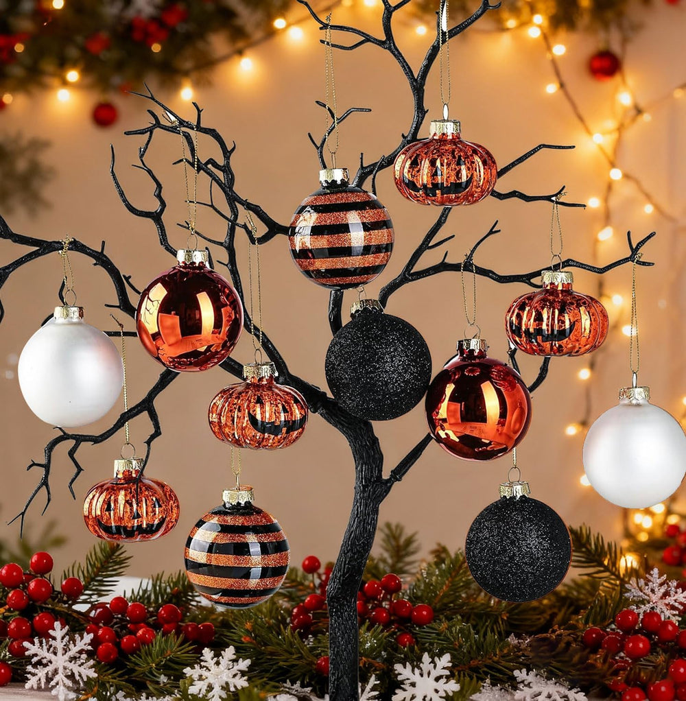 12 Pack Halloween Tree Ornaments, Small Glass Halloween Ornament for Indoor