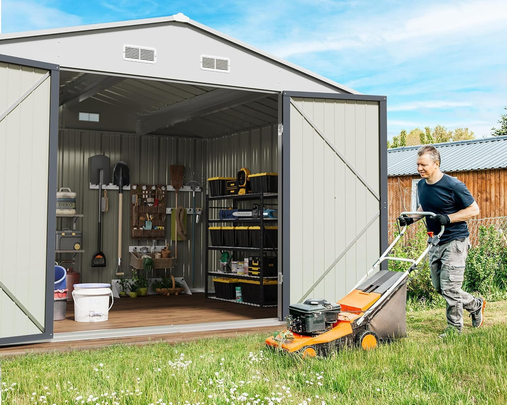 greesum 10x8ft outdoor storage shed utility tool shed, close-up detail