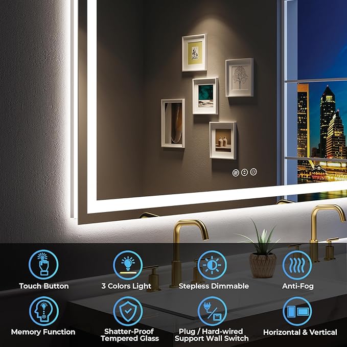 YEELAIT 55x30 Inch LED Bathroom Mirror