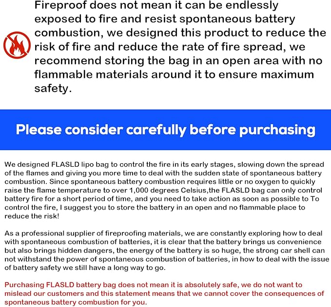 FLASLD 2-Pack E-Bike Battery Bag Fireproof Safe Charging Bag Explosionproof