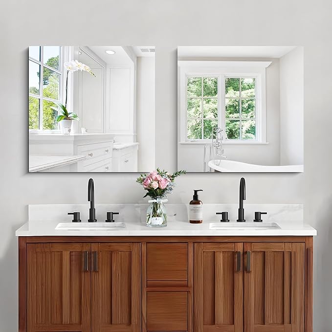 CILIBER Frameless Mirror, 24x24 inch Square Bathroom Mirrors