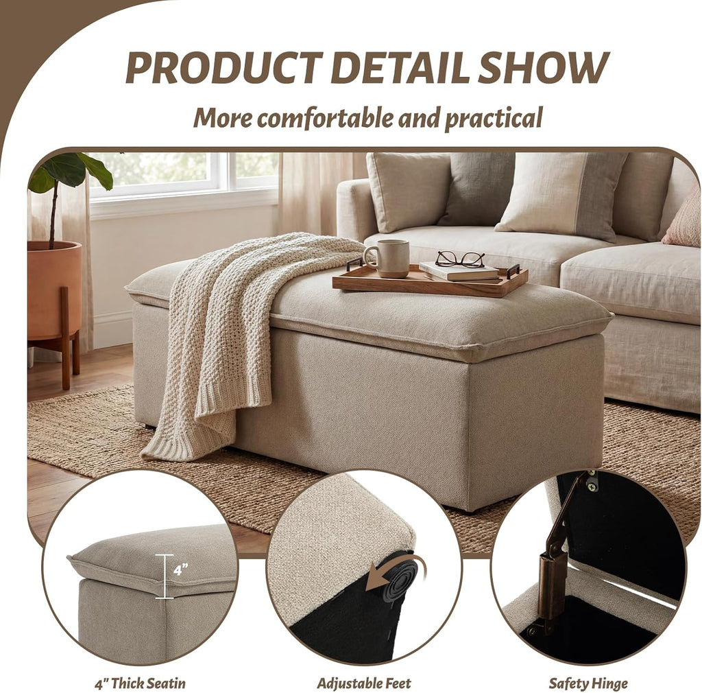 ya-home modern storage bench, upholstered storage ottoman chenille, close-up detail