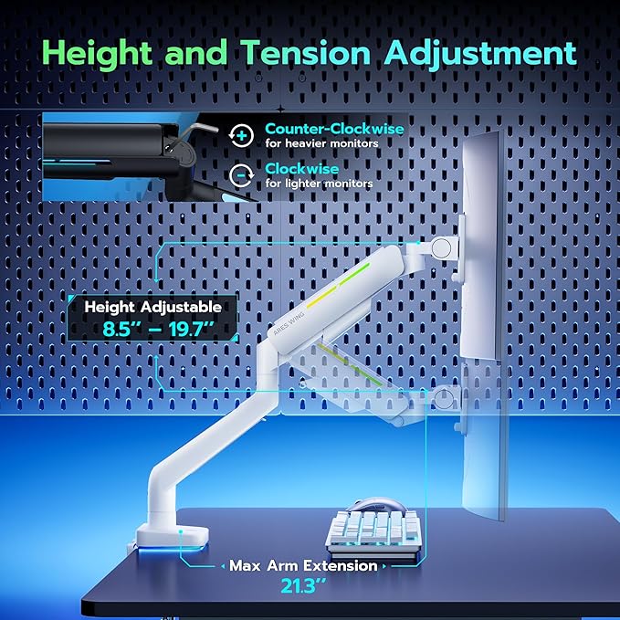 Ultrawide Monitor arm for 17-49'' Heavy Duty Screen up to 44lbs, Gas Spring