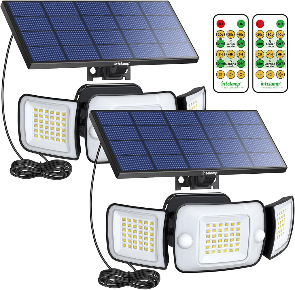 intelamp Solar Flood Lights Outdoor Waterproof, 2 Pack 6000mAh 1200LM Solar