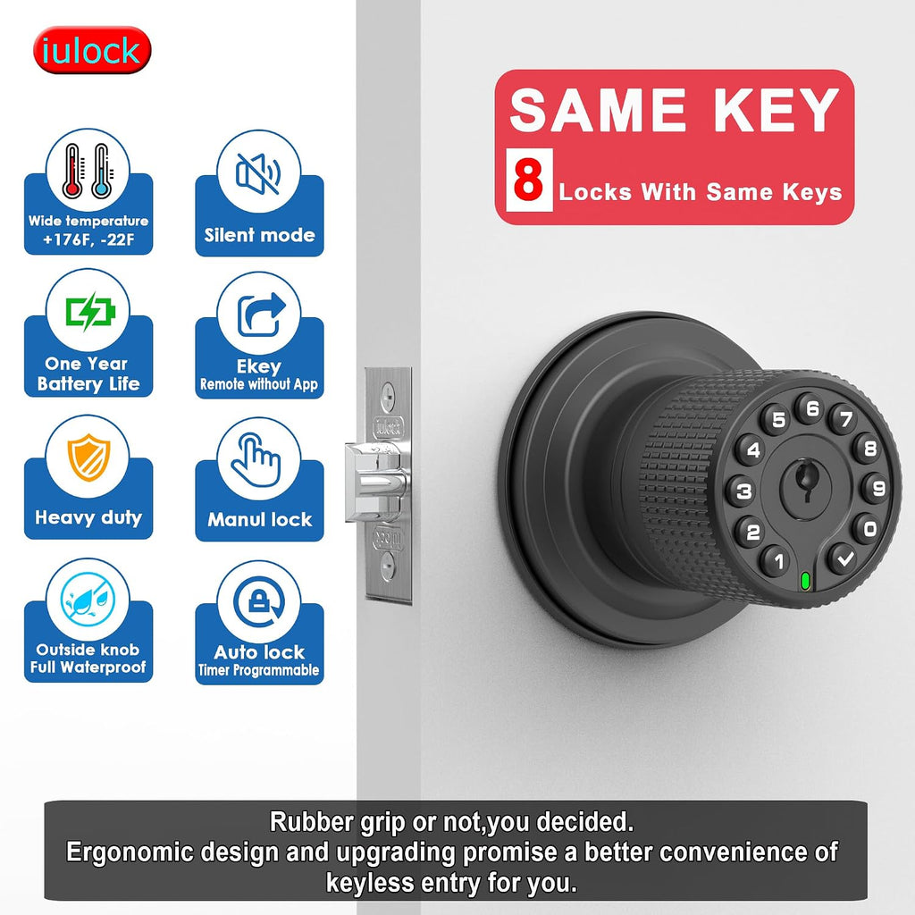 iulock smart door knob with keypad and key,keyless, close-up detail