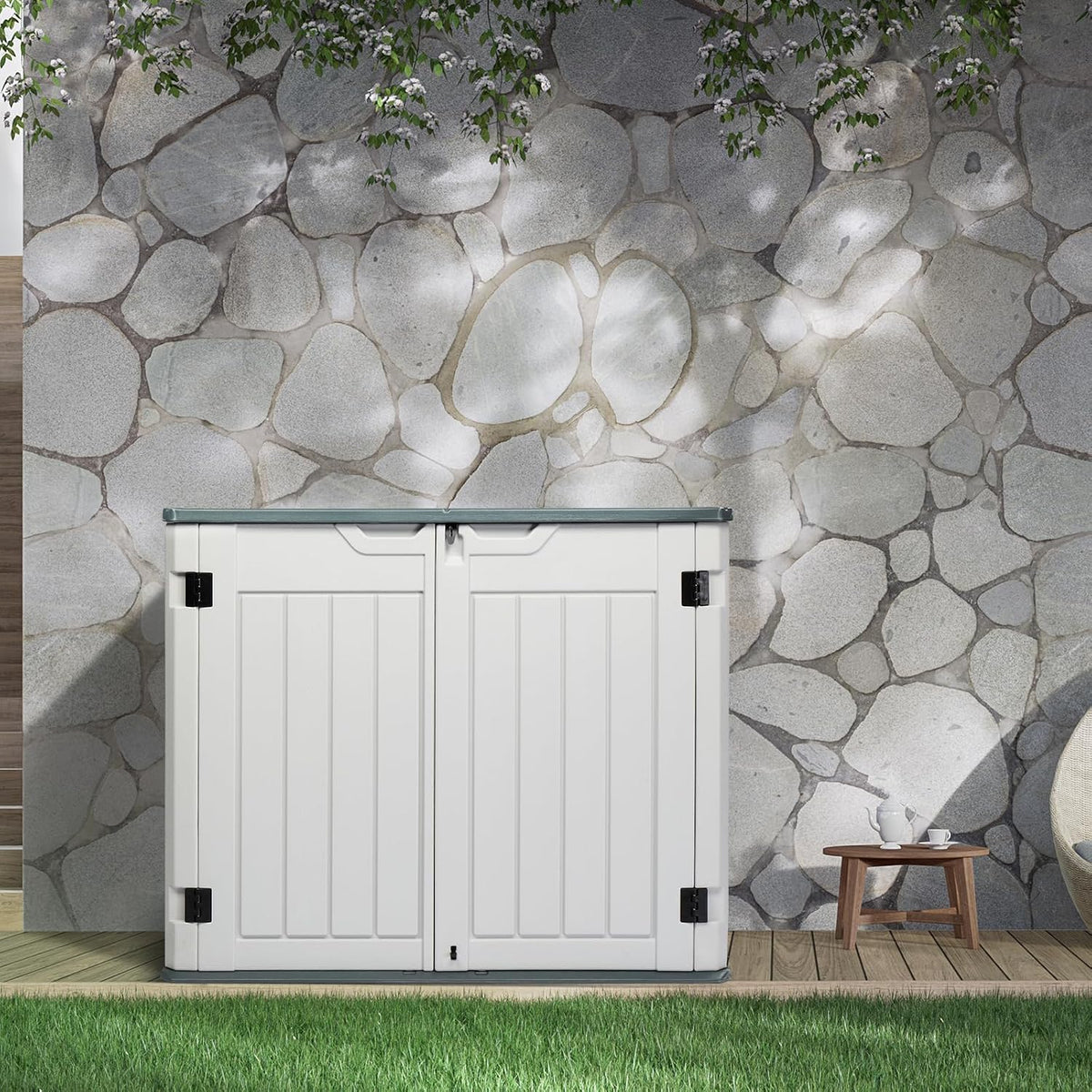 vingli upgraded 260 gallon plastic outdoor storage cabinet, front angle view