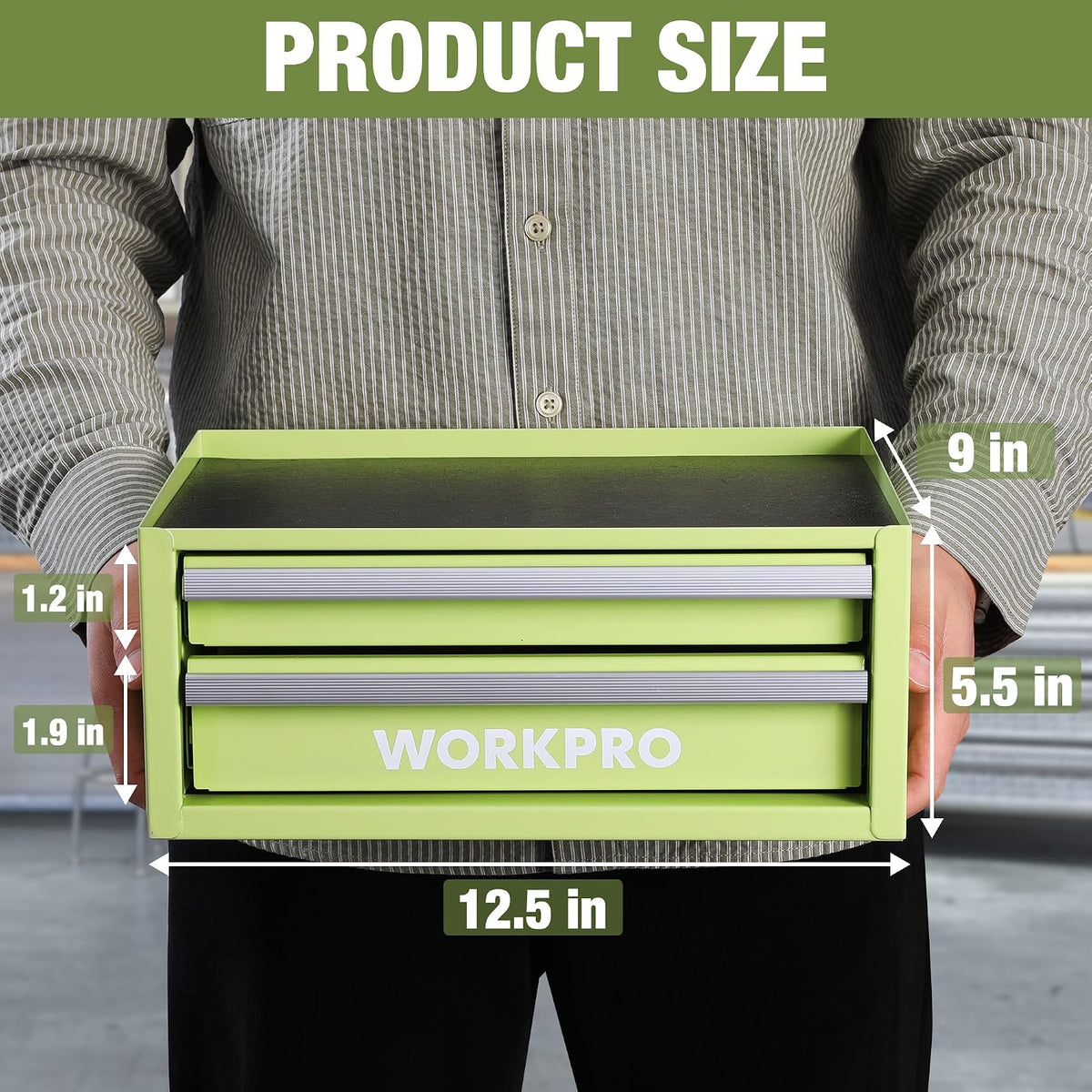 workpro 12.5" mini metal tool box with 2 shown in use