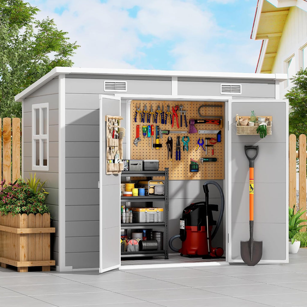 PIPLEO 8x4 FT Resin Outdoor Storage Shed with Floor
