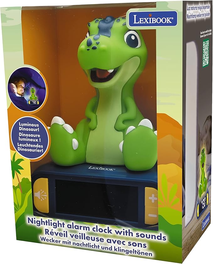 LEXiBOOK - Dinosaur Nightlight Alarm Clock, Alarm Clock